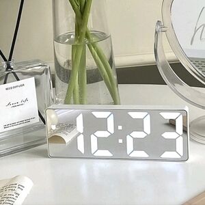 Modern Mirror LED Clock with White Display